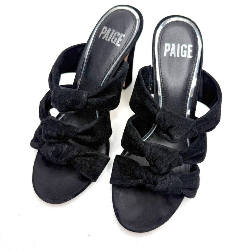 PAIGE Mule Suede Knotted Strap Slide Slip On Block Heel Sandal 6 Black Chic